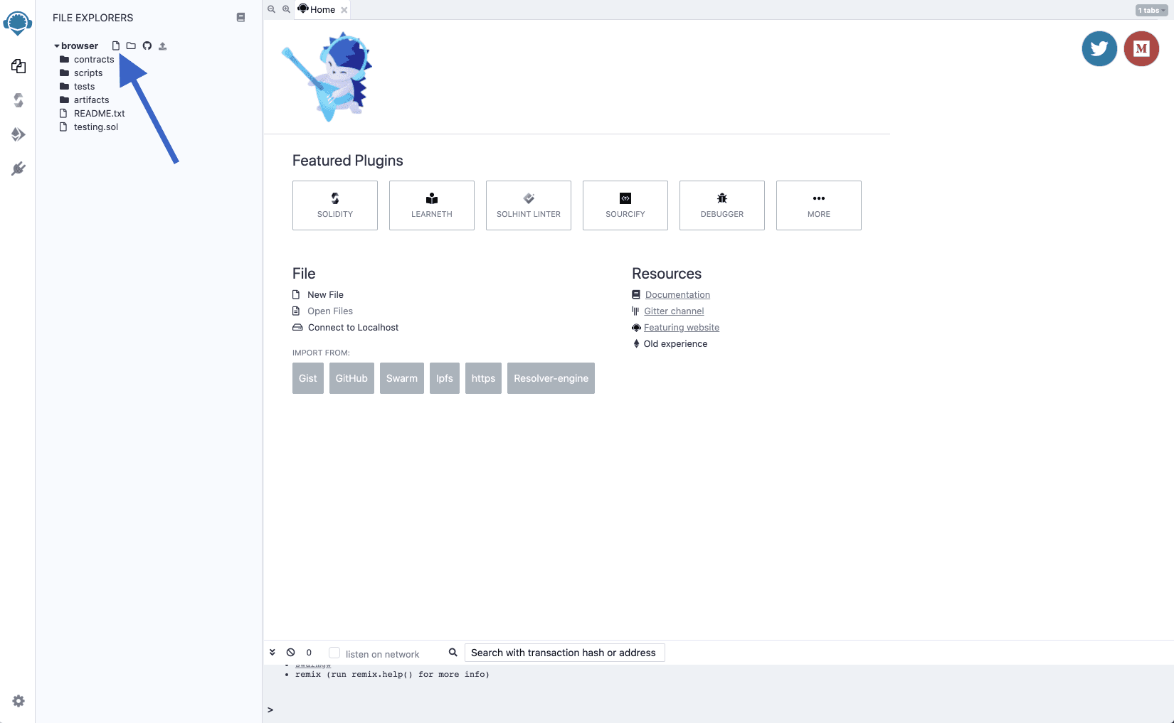 Aggiunta di un nuovo file all'interfaccia di Remix