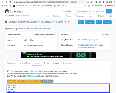 Visualização do Opcode no Etherscan